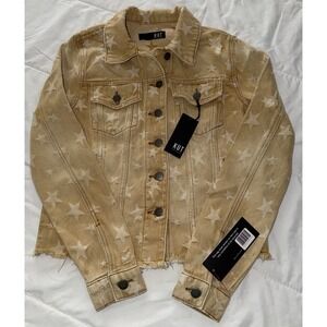 Kut from the Kloth Star Embroidered Denim Jacket Womens Small Brown 90s Y2K